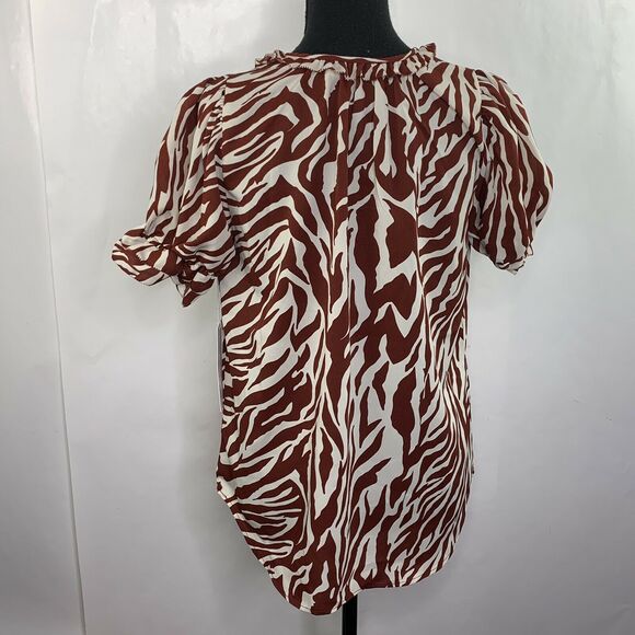 Bishop And Young Corey Ruffle Sleeve Cognac Zebra Blouse NWT Size S - Picture 6 of 7